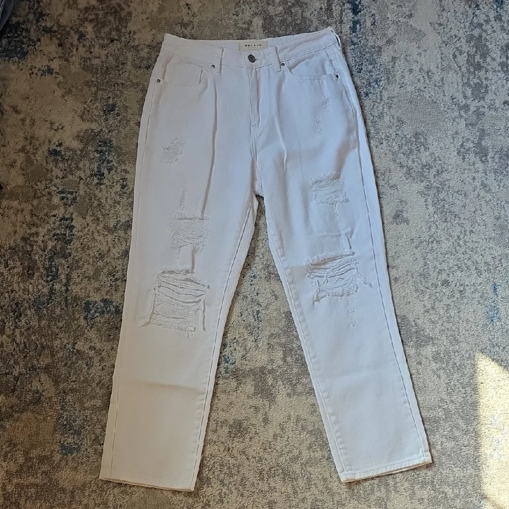 Pacsun Women's Size 27 Distressed White Straight Leg 100% Cotton‎ Mom Jean